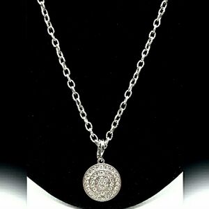 Silver Tone Necklace Time & Tru Chain Clear Rhinestone Circle Pendant MN113